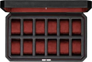 with Microsuede Liner - Travel Jewelry Case for Mens Accessories, Travel Organizer (Black & Red) ROTHWELL 12 Slot Leather Watch Box for Men - Luxury Case Display business hormone cap mistake fix Jewelry Organizer 