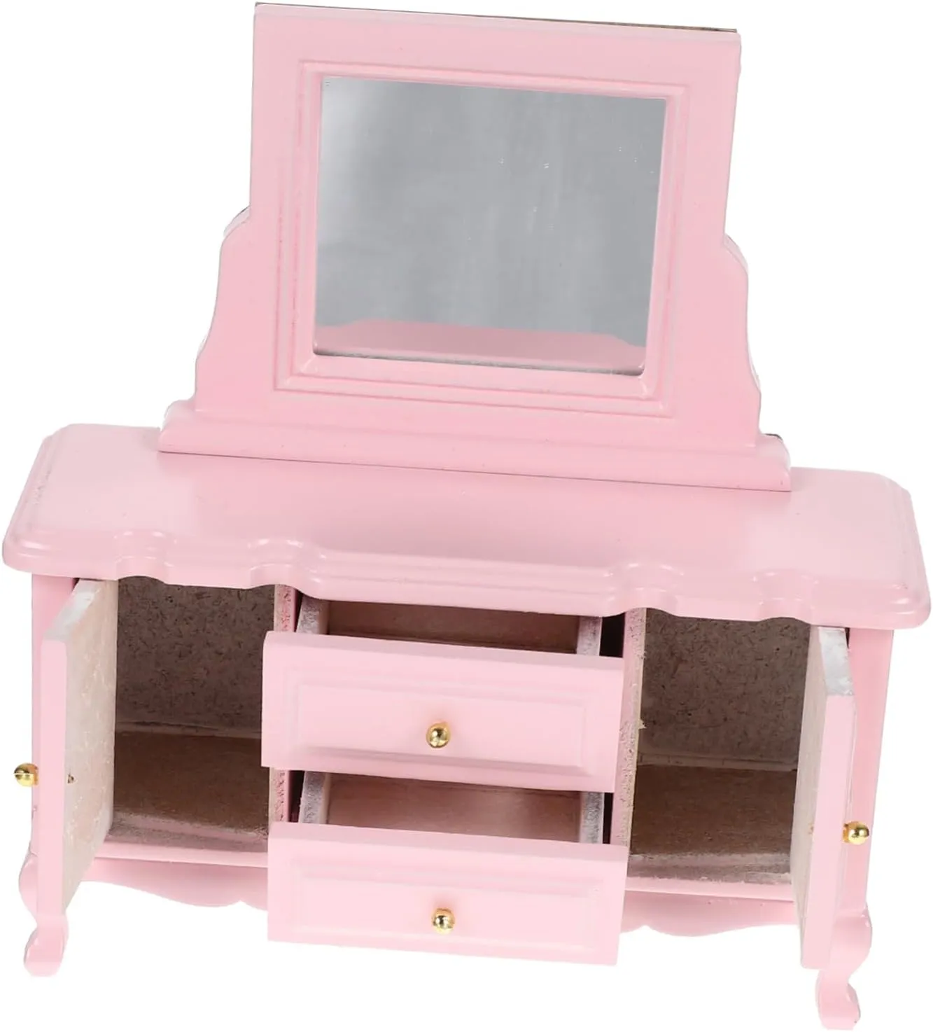 with Mirror Dollhouse Furniture Prop for Scale Mini House Decor Charming Dresser sign Accessory for Building Kisangel Miniature Wooden Dressing Table 