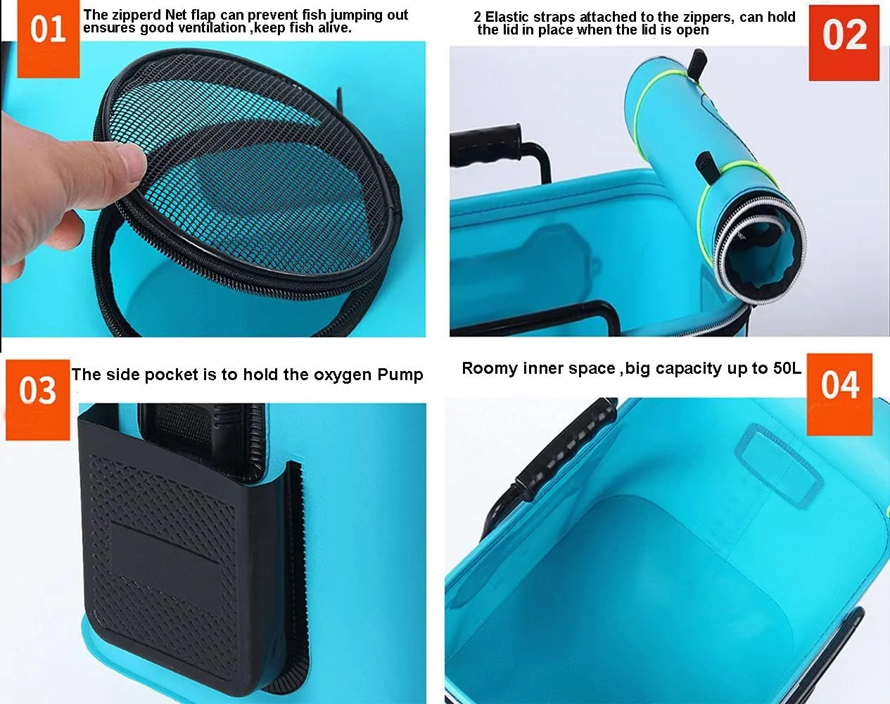 with Oxygen Pump -Collapsible Water Bucket for Fishing-Multifunctional Portable Fishing Bucket-EVA Fishing Bag (Orange, defender M (40cm*26cm*26CM)) TangDao Foldable Fishing Bucket 