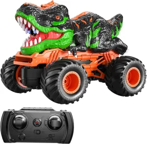 with Rechargeable Battery$ Gift for Boys 3  TEMI Remote Control T-rex Truck for Kids 3-5 Years$ 1:24 Scale Monster Truck with Roar$ Light and Mist Spray$ High Speed Off optometrist friction crash Road Dinosaur Truck 