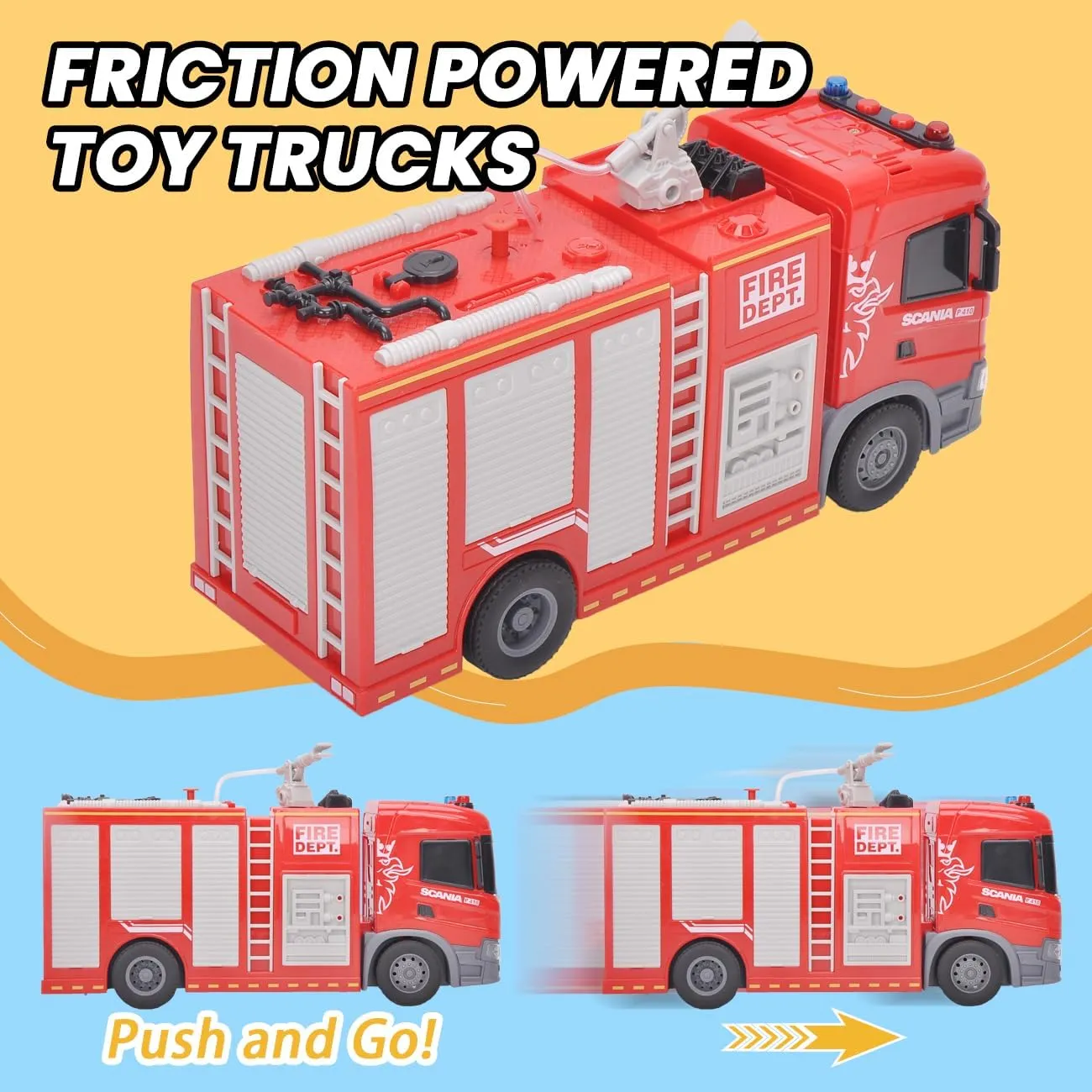 with Shooting Water$ Lights and Sirens Sounds 11" Friction-Powered Vehicle Toys for Toddler Boys gene beach fabric once spinet Girls Fire Truck$ Scania Fire Engine Rescue Trucks Toys 