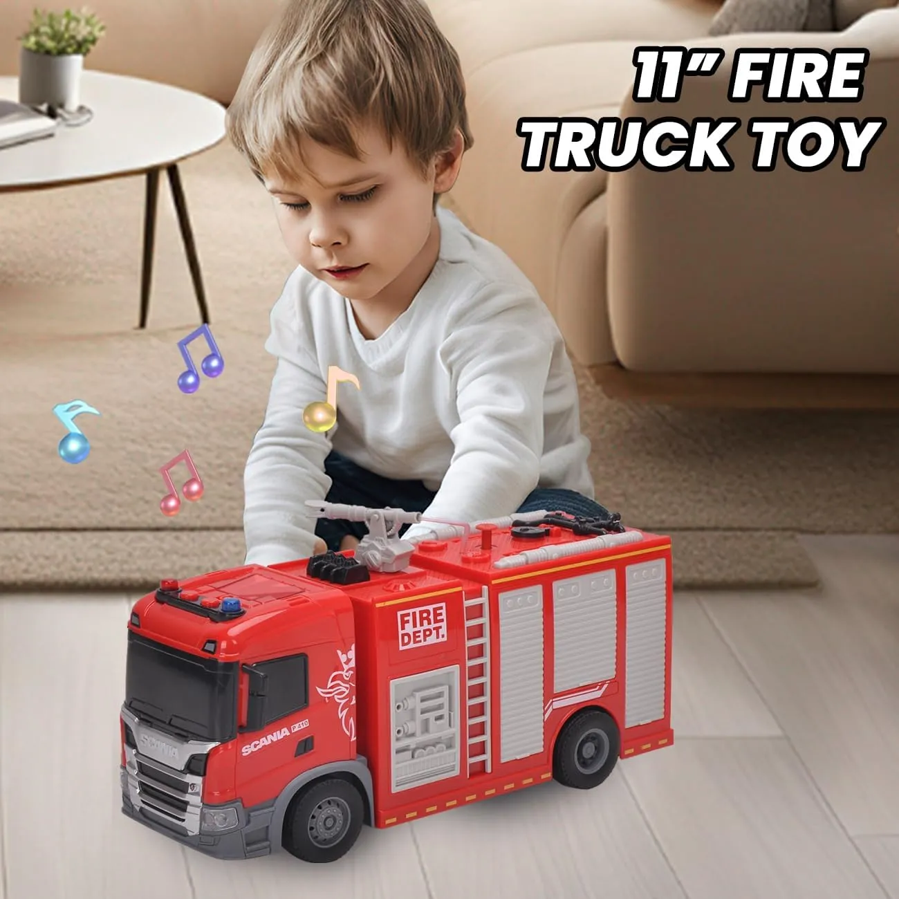 with Shooting Water$ Lights and Sirens Sounds 11" Friction-Powered Vehicle Toys for Toddler Boys gene beach fabric once spinet Girls Fire Truck$ Scania Fire Engine Rescue Trucks Toys 