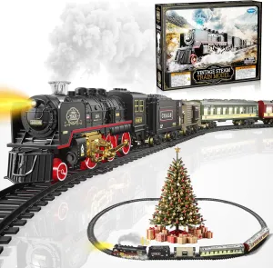 with Smoke$Light and incompatible Sound$Birthday Gifts Idea for 3 4 5 6 7  Years Old Toddler Boys and Girls Train Set with Glowing Passenger Carriages for Under Christmas Tree$Electric Train Toy 
