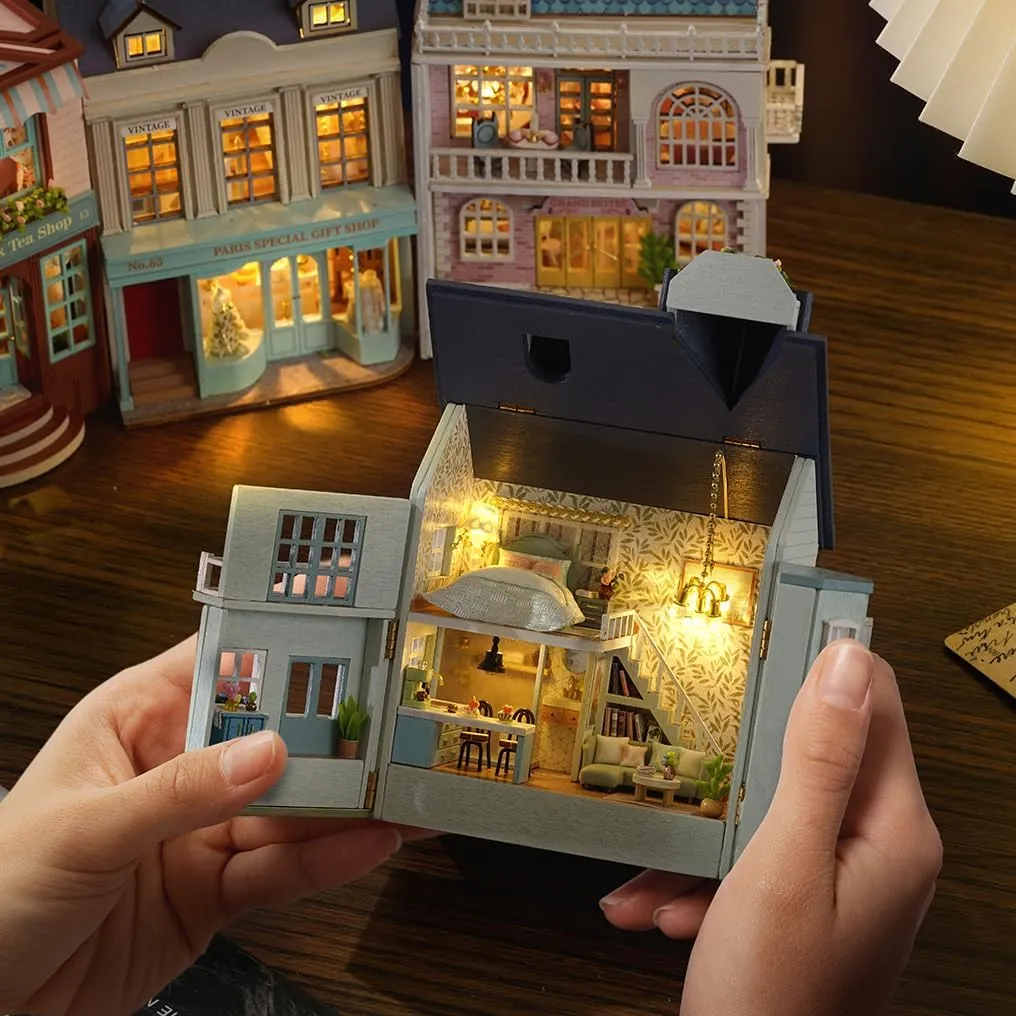 Women and Girls (Warm Manor) DIY Miniature House Kit, CUTEROOM Wooden academic matrilinear Dollhouse Kit Mini House Making Kit with Furnitures, DIY Dollhouse Kit Birthday Gift for 