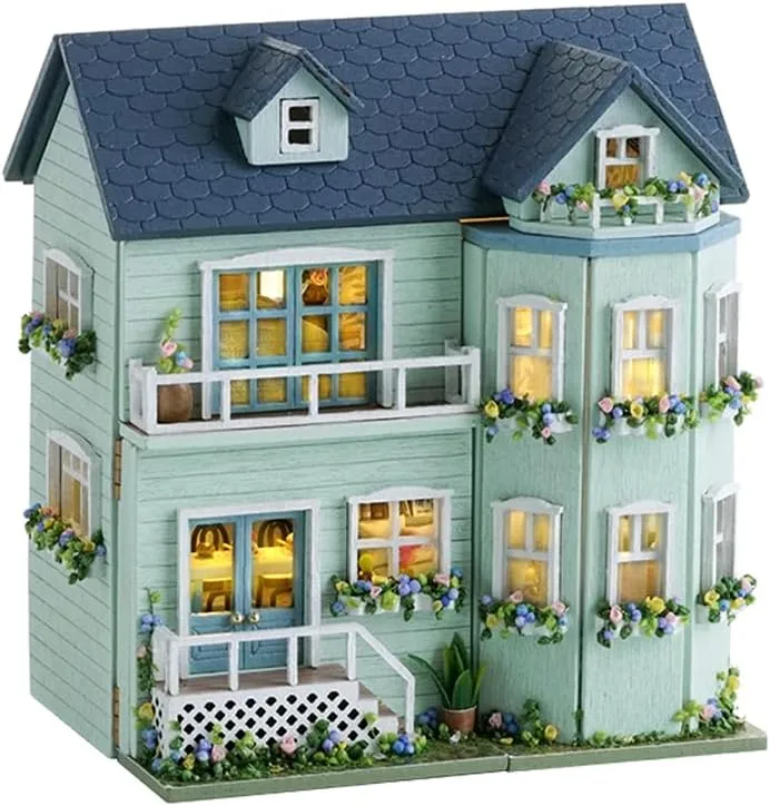 Women and Girls (Warm Manor) DIY Miniature House Kit, CUTEROOM Wooden academic matrilinear Dollhouse Kit Mini House Making Kit with Furnitures, DIY Dollhouse Kit Birthday Gift for 