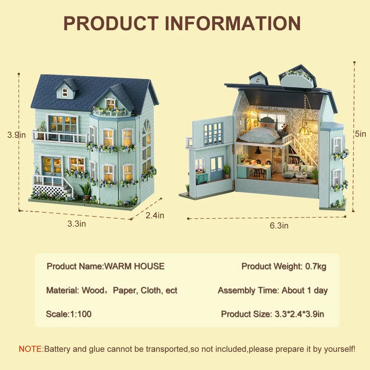 Women and Girls (Warm Manor) DIY Miniature House Kit, CUTEROOM Wooden academic matrilinear Dollhouse Kit Mini House Making Kit with Furnitures, DIY Dollhouse Kit Birthday Gift for 