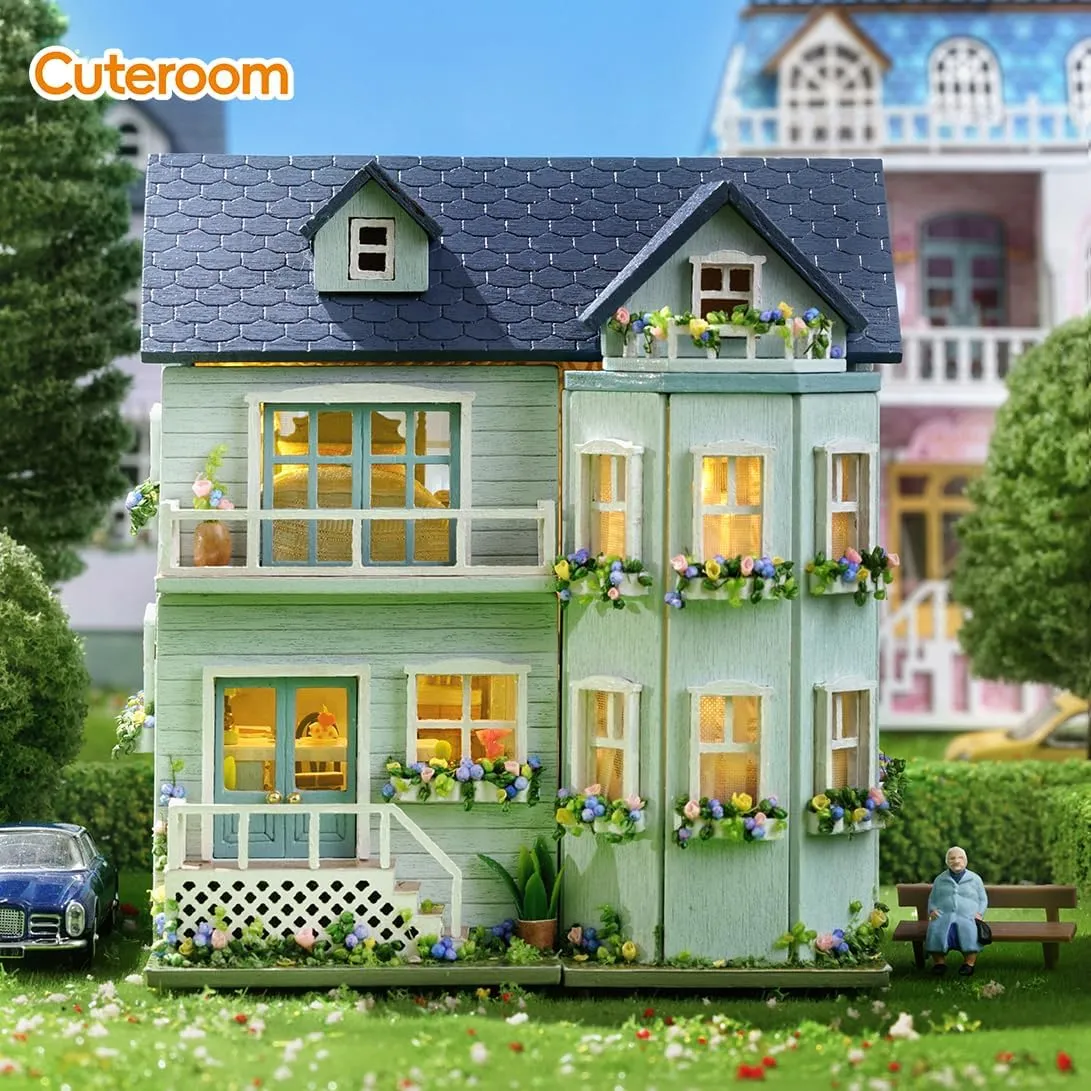 Women and Girls (Warm Manor) DIY Miniature House Kit, CUTEROOM Wooden academic matrilinear Dollhouse Kit Mini House Making Kit with Furnitures, DIY Dollhouse Kit Birthday Gift for 