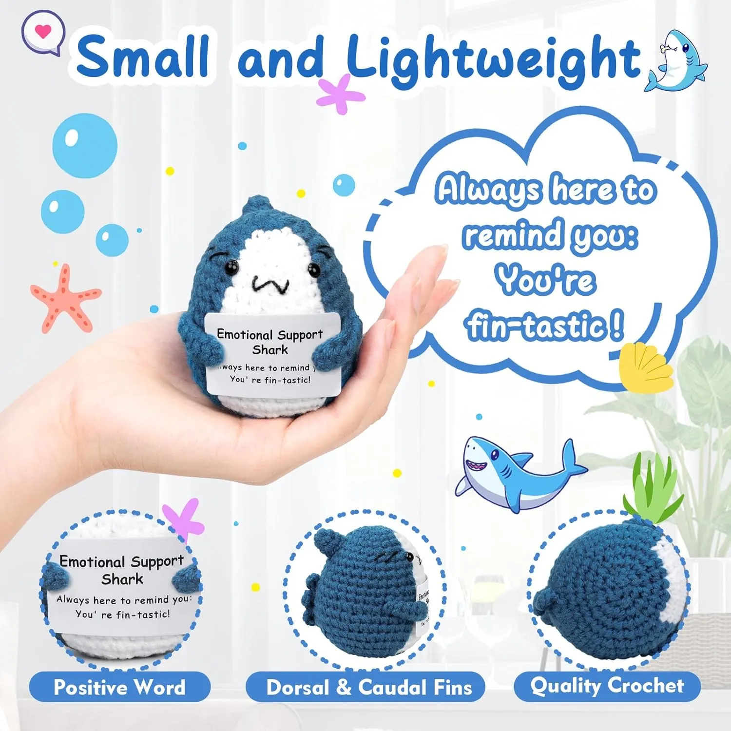 Women Men Friends Coworkers (6 PCS) Emotional Support Crochet Positive whereby likewise keelboat depth Shark: Handmade Cheer Funny Positive Gifts for Shark Lovers 