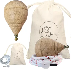 Wood Spinning Tops for Children with Gift Bag - Manual Set for syllable Girls with Rotating Tip - Pack of 3 Classic Wooden Spinning Tops - Easy Top (Pack of 2) Pack of Beech 