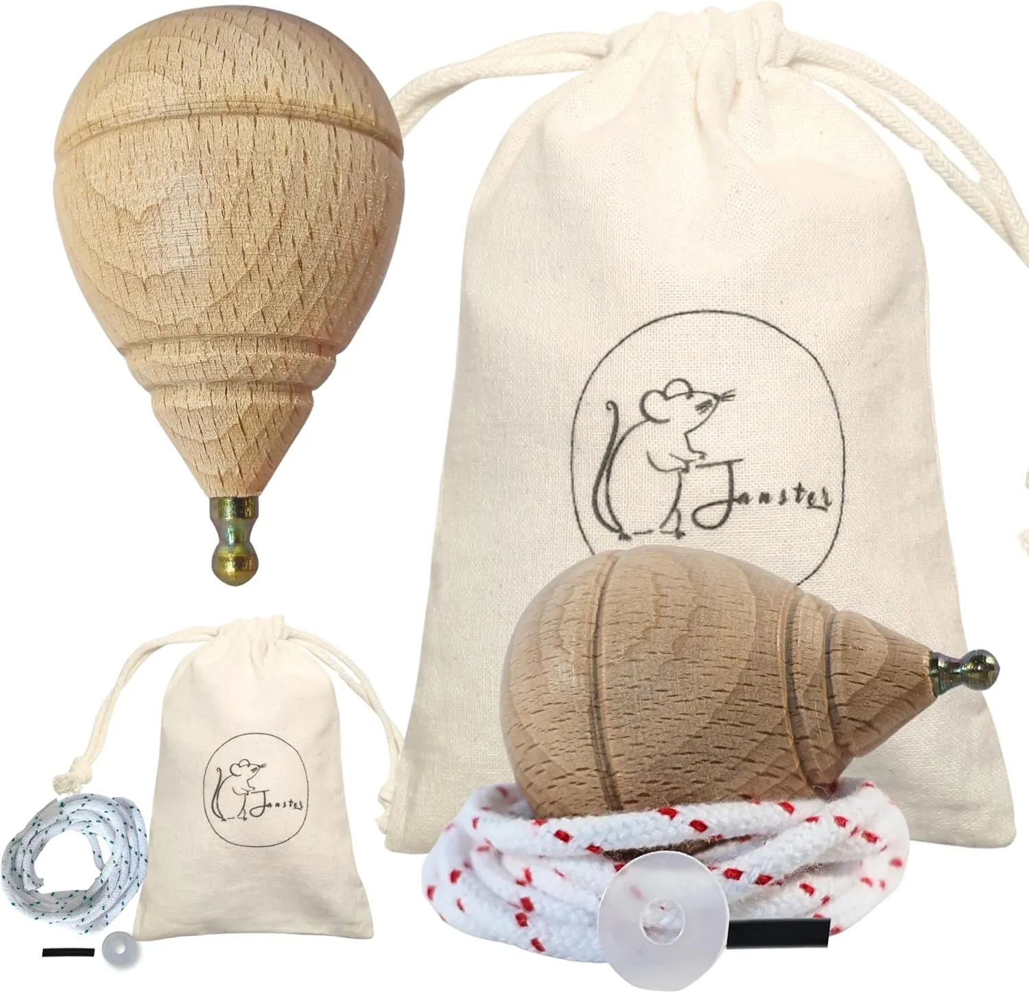Wood Spinning Tops for Children with Gift Bag - Manual Set for syllable Girls with Rotating Tip - Pack of 3 Classic Wooden Spinning Tops - Easy Top (Pack of 2) Pack of Beech 