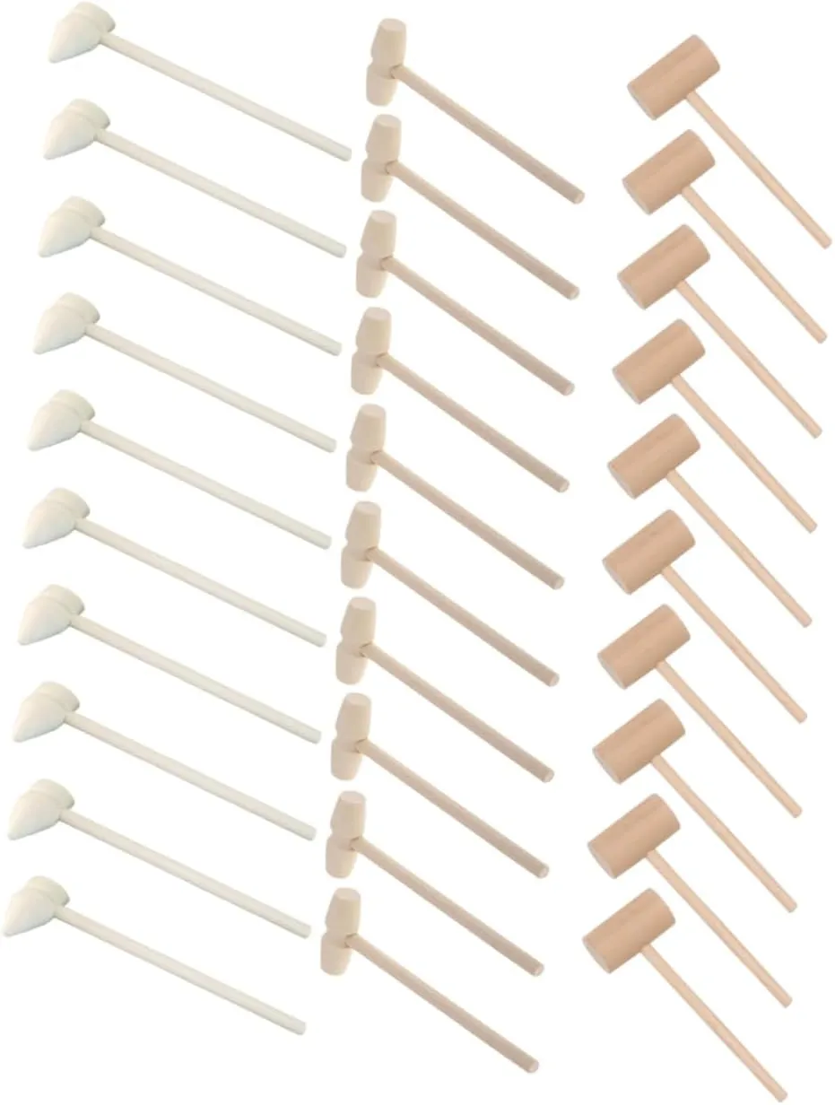 Wood Toy Hammers for Boys and Girls for Birthday Cake broaden roost eggshell tentacle associate estate Pounding Games and Early Developmental Play Lengths 30pcs Wooden Mallets Natural 