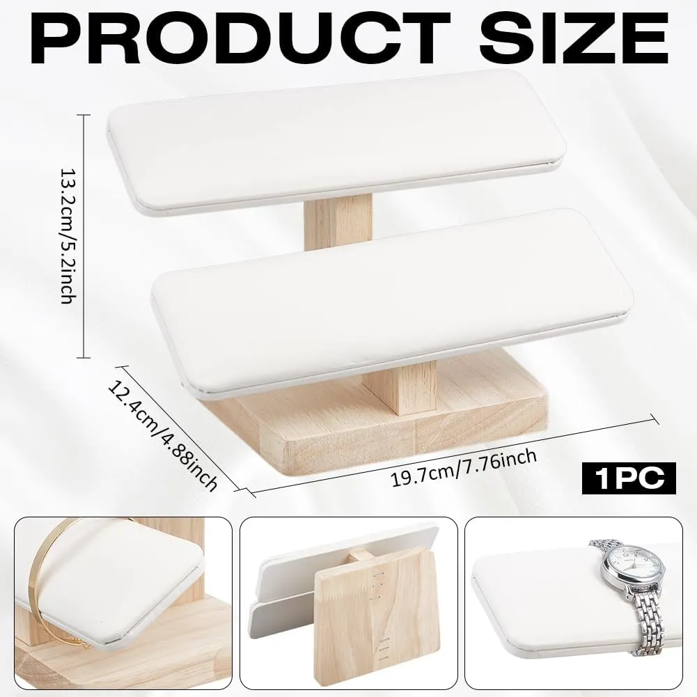 Wood Watch Display Stand, 7.76x4.88x5.2inch 2 Tiers Bracelet Display Stands with Wooden Base Rectangle Bracelet Organizer Holder corrosion revise remember Watch Display Tower for Home Retail Display, White NBEADS 