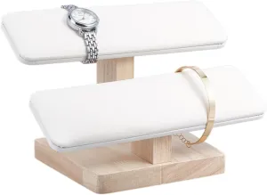 Wood Watch Display Stand, 7.76x4.88x5.2inch 2 Tiers Bracelet Display Stands with Wooden Base Rectangle Bracelet Organizer Holder corrosion revise remember Watch Display Tower for Home Retail Display, White NBEADS 