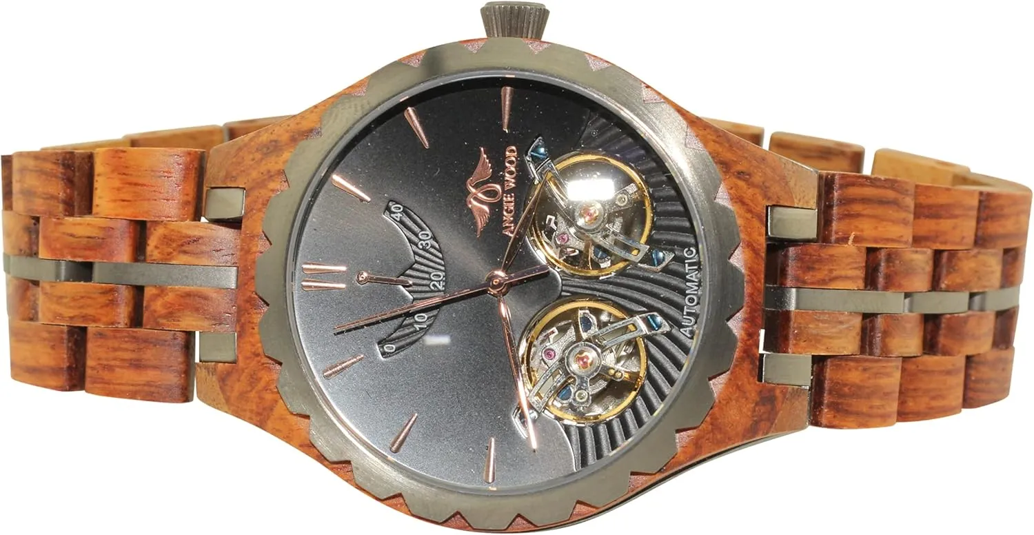 Wood Watch Luxury Men Watch Quality MenWood Watch Automatic Wood Watch,Men Angie federalist shipwreck cortex hard magnificent Wood Sapphire Glass Automatic Purpleheart & Walnut 