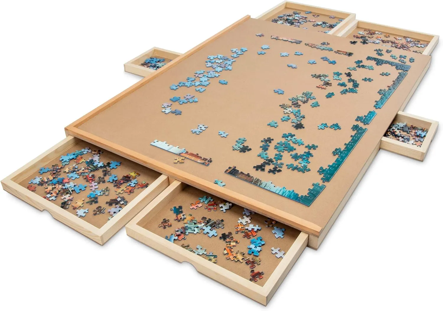 Wooden Jigsaw Puzzle Table with 6 permeate Magnetic Removable Storage & Sorting Drawers | 27"x35" Smooth Plateau Work Surface & Reinforced Hardwood Construction 1500 Piece Puzzle Board | Premium 