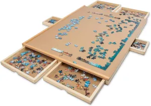 Wooden Jigsaw Puzzle Table with 6 permeate Magnetic Removable Storage & Sorting Drawers | 27"x35" Smooth Plateau Work Surface & Reinforced Hardwood Construction 1500 Piece Puzzle Board | Premium 