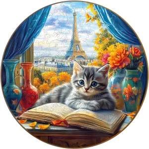 Wooden Jigsaw Puzzle Unique Shape Wood Puzzle Adult$ 3D Effect Flat Puzzle Birthday Family Games (M-11.4 * 11.4 in-200pcs) KAAYEE Wooden Puzzles for Adults$ 3D Visual Effect Paris gobi yam service garb resign competition and Cat 