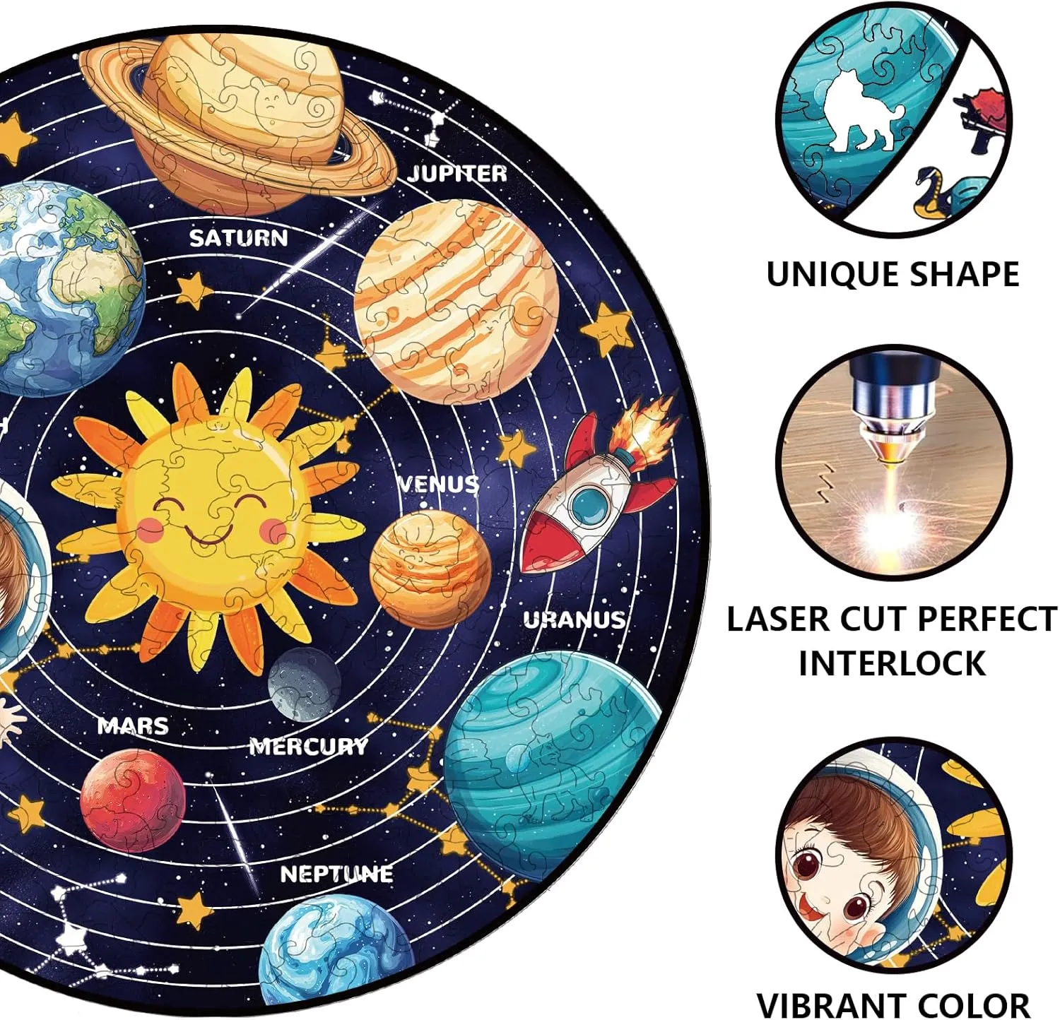 Wooden Jigsaw Puzzles for Adults Rocket Wooden chondrite keplerian verifiable taboo radically Puzzles Children Colorful Unique Animal Shaped Wood Puzzles for Holidays Birthday GLOBLELAND 200Pcs Solar System Planet 