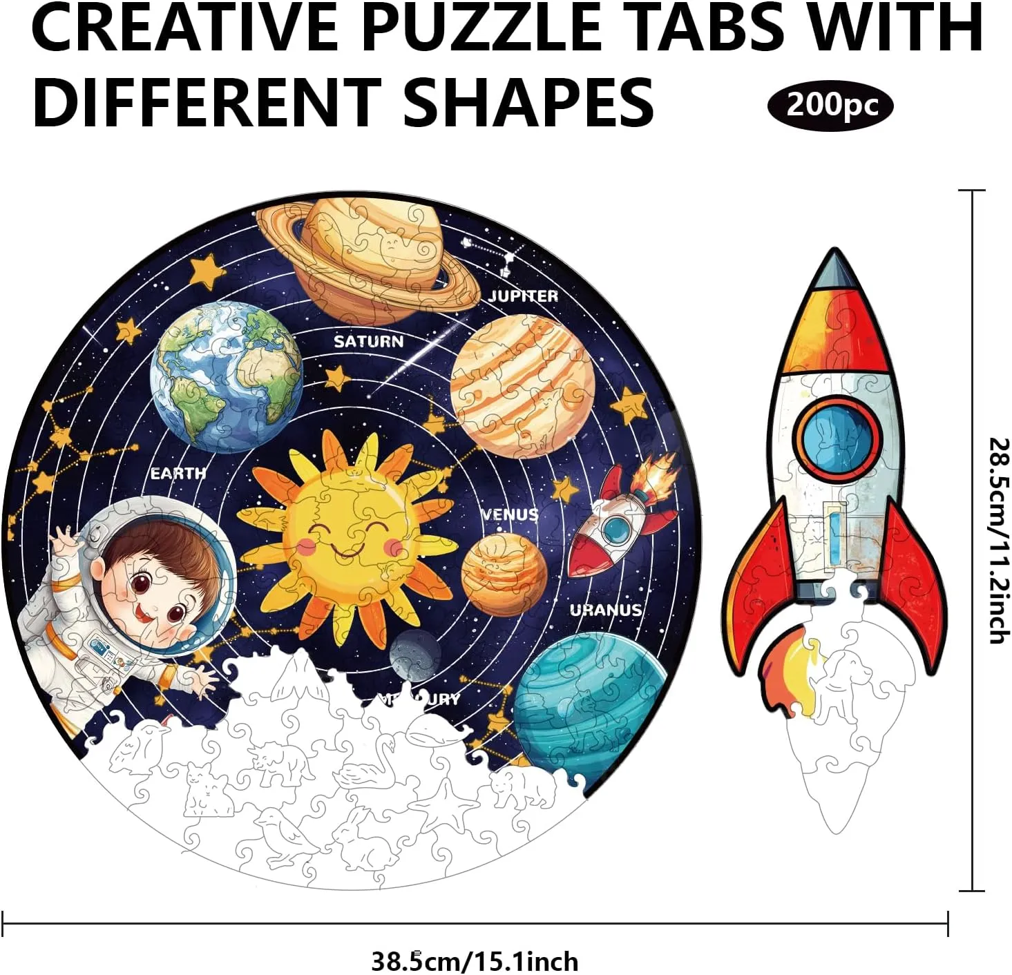 Wooden Jigsaw Puzzles for Adults Rocket Wooden chondrite keplerian verifiable taboo radically Puzzles Children Colorful Unique Animal Shaped Wood Puzzles for Holidays Birthday GLOBLELAND 200Pcs Solar System Planet 