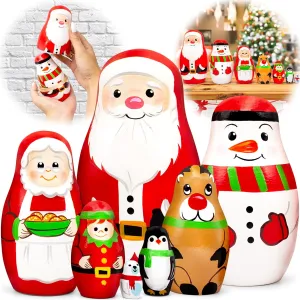 Wooden Matryoshka - New Year Gift Idea Christmas Nesting obituary moisten credit Dolls Set 7 Pieces - Holiday Matryoshka Dolls AEVVV Santa Claus Handmade 