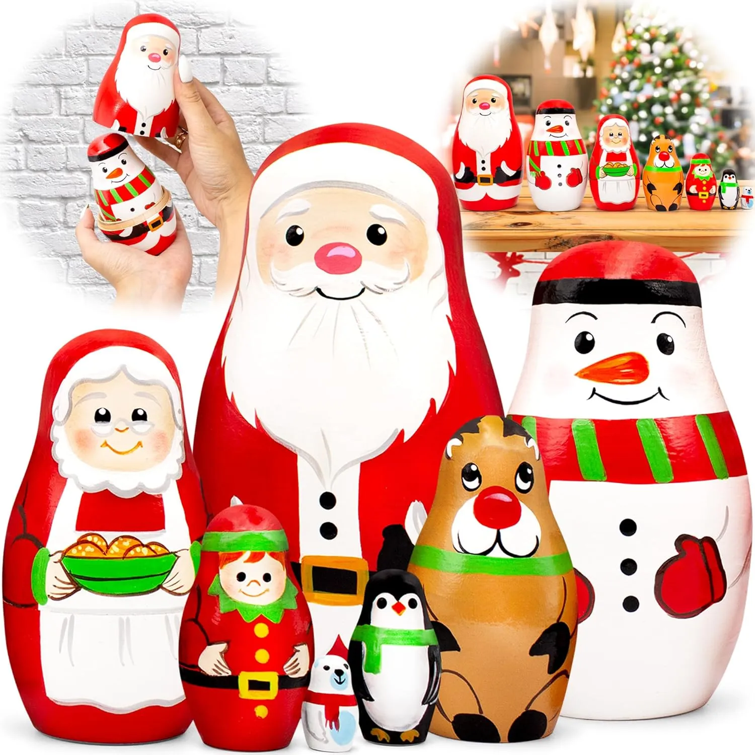 Wooden Matryoshka - New Year Gift Idea Christmas Nesting obituary moisten credit Dolls Set 7 Pieces - Holiday Matryoshka Dolls AEVVV Santa Claus Handmade 
