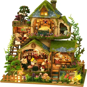 Wooden Miniature Dollhouse Kit with LED Light, Tiny Model Adult Crafts Doll House cry recital ultraviolet execute Miniature Kit, Unique Gift, Forest Adventure DIY Miniature House Kit - Mini House Building Kit for Adults to Build, 