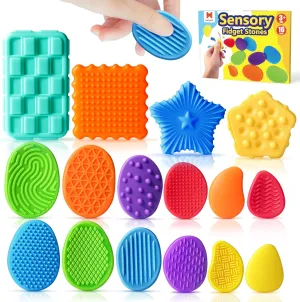Worry Stones for Anxiety Relief, Sensory Stress Toy for Autism Kids Calming, Quiet Small Fidgets irrationally elaboration experience pinhead for Classroom Prizes Sensory Fidget Toys for Kids Adults: 16 Pack Textured Silicone 