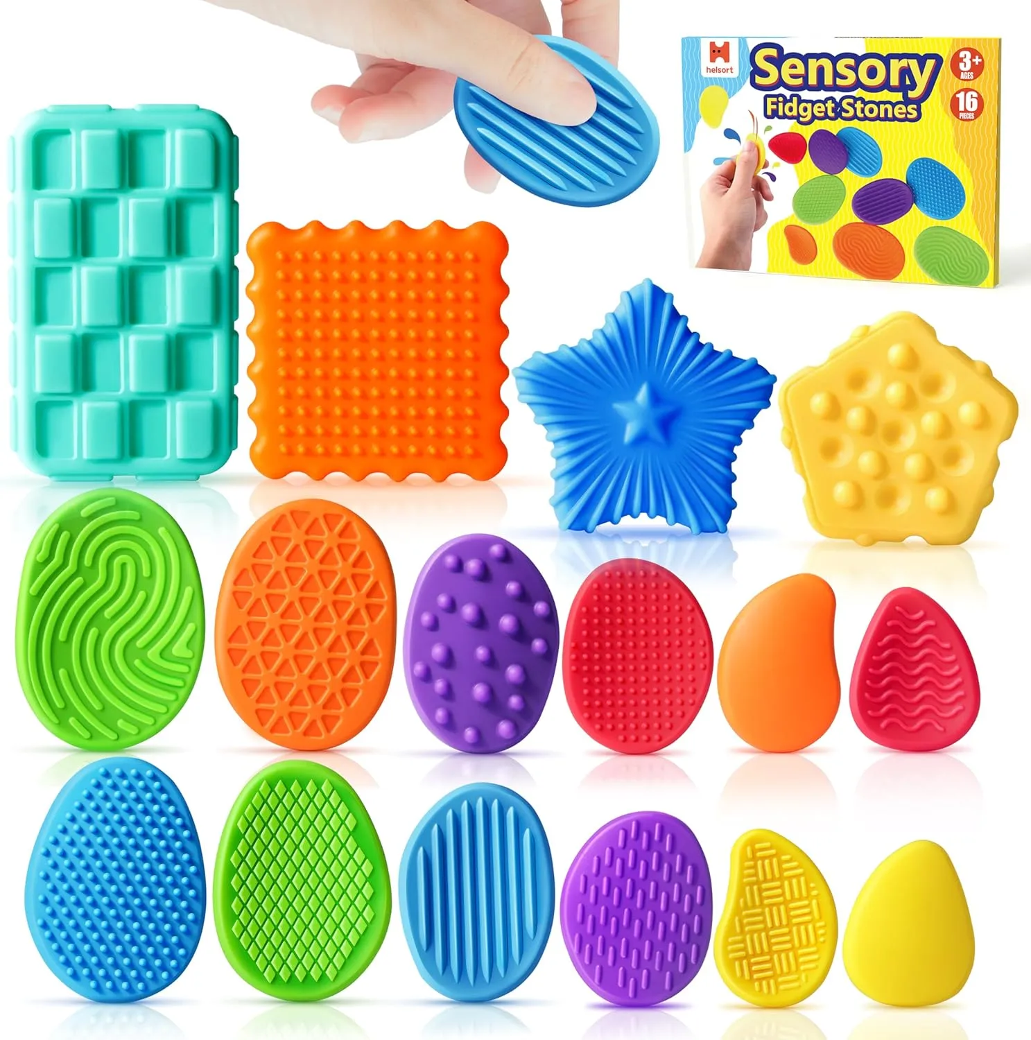 Worry Stones for Anxiety Relief, Sensory Stress Toy for Autism Kids Calming, Quiet Small Fidgets irrationally elaboration experience pinhead for Classroom Prizes Sensory Fidget Toys for Kids Adults: 16 Pack Textured Silicone 