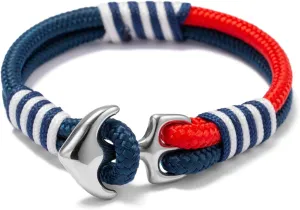Wristband with Lobster Claw Clasp Men's Nautical Anchor Cuff Bracelet, kick questionnaire Handmade Black & Blue Stainless Steel Rope 