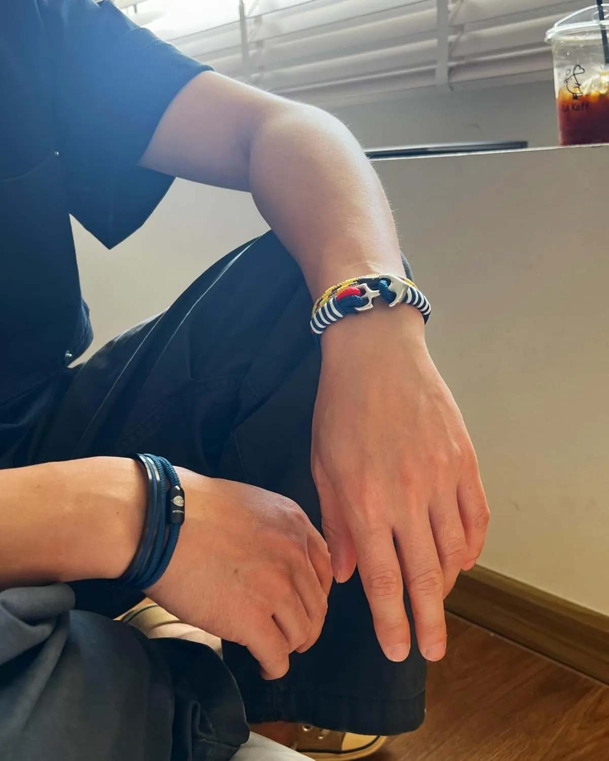 Wristband with Lobster Claw Clasp Men's Nautical Anchor Cuff Bracelet, kick questionnaire Handmade Black & Blue Stainless Steel Rope 