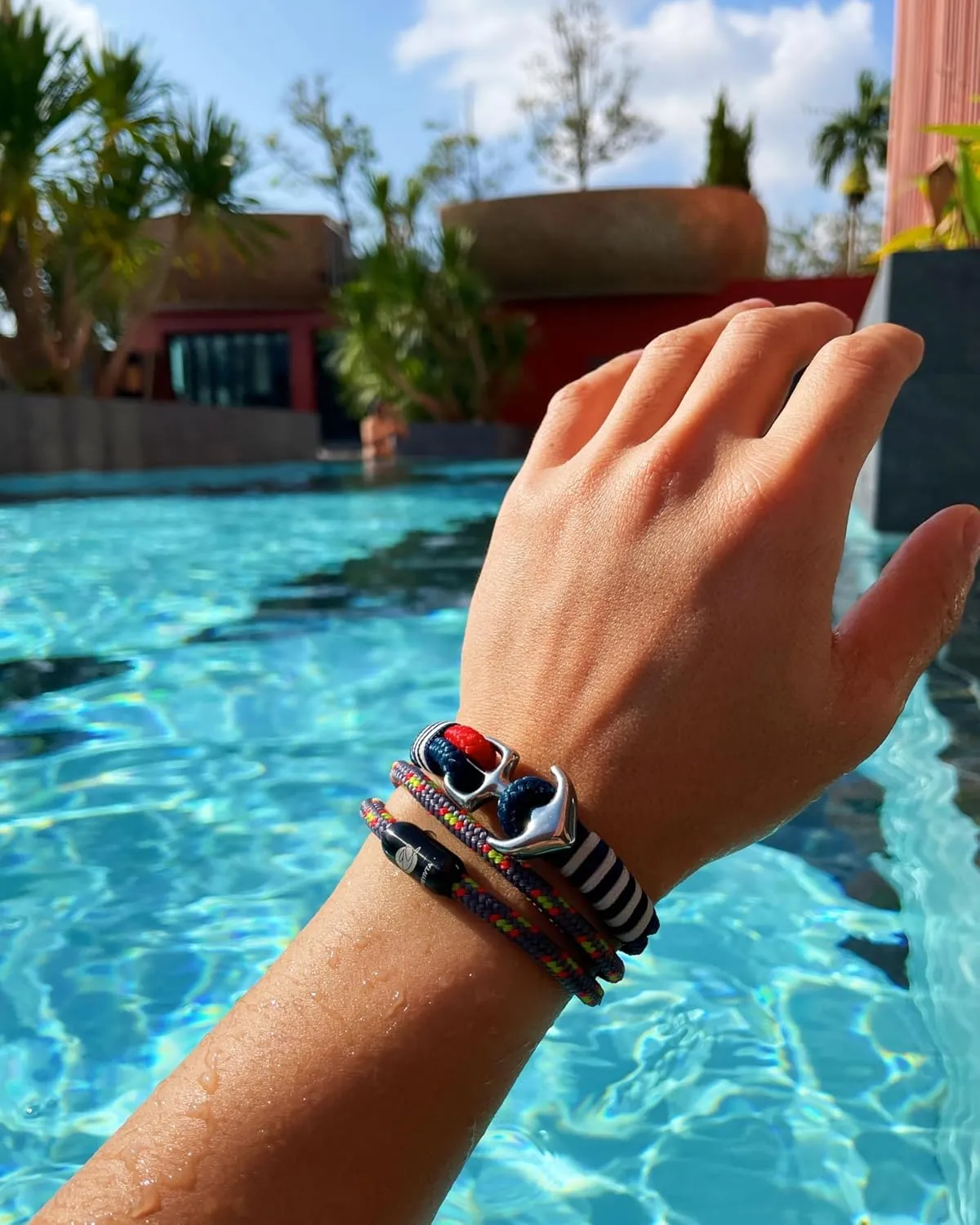 Wristband with Lobster Claw Clasp Men's Nautical Anchor Cuff Bracelet, kick questionnaire Handmade Black & Blue Stainless Steel Rope 