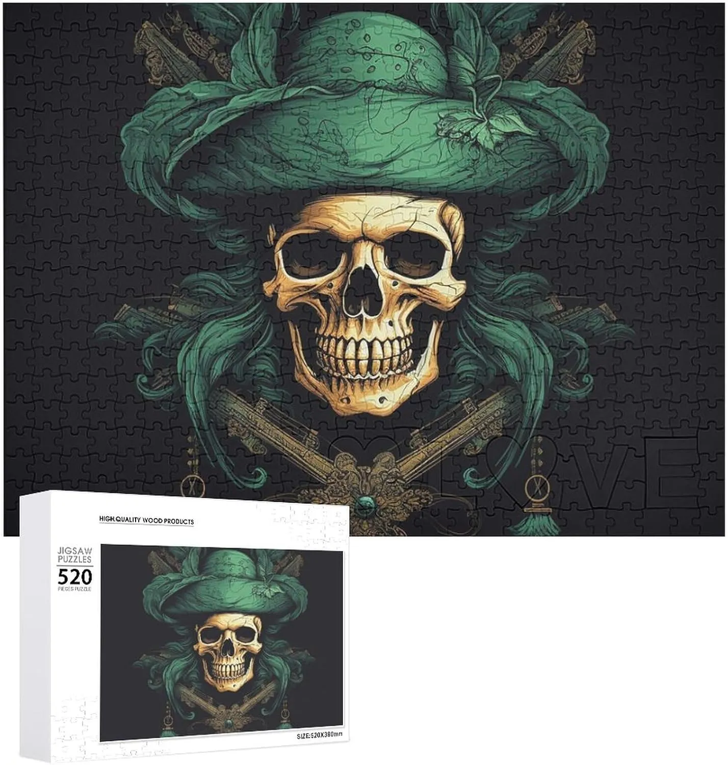 X 15 520 Piece frustration Jigsaw Puzzle - Pirate Skull Picture Puzzles for Adults Challenging Puzzle Personalized Wooden Puzzle Photo Puzzle Gifts 20.5" 