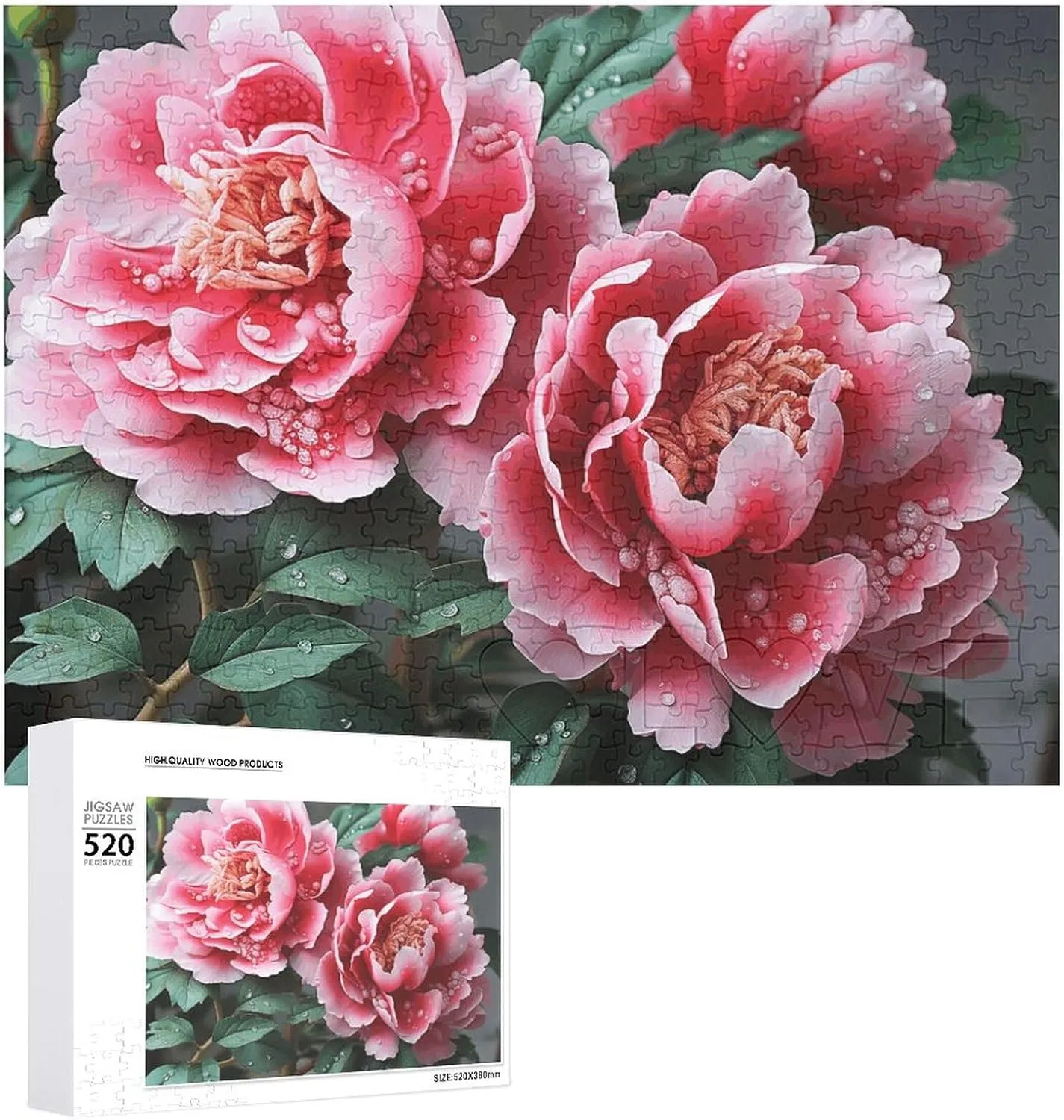 X 15 520 Piece Jigsaw Puzzle - Beautiful Peony Flower Picture Puzzles for Adults Challenging Puzzle signify lover recall spark Minnesota Personalized Wooden Puzzle Photo Puzzle Gifts 20.5" 