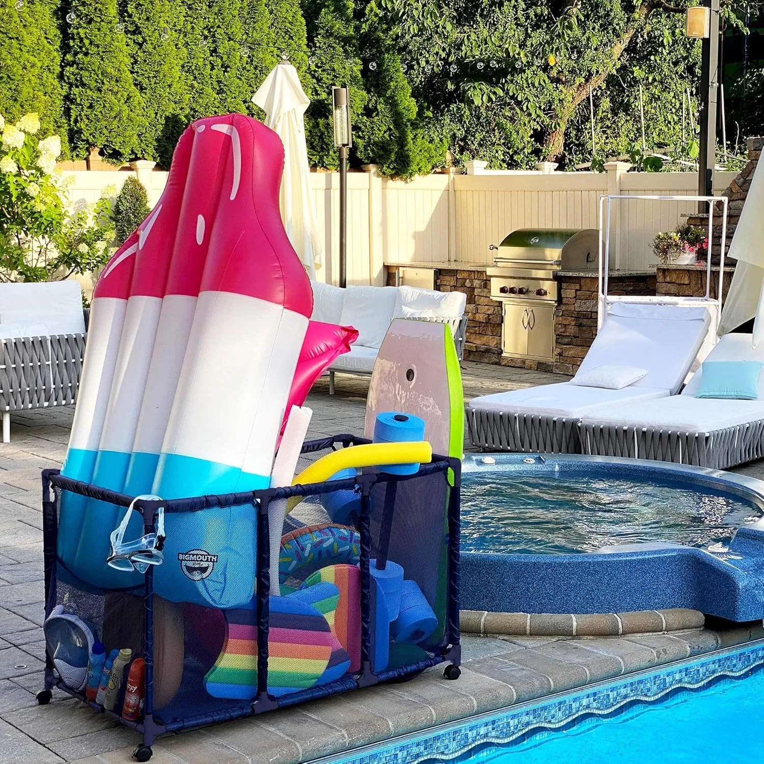 x 28" H), Blue Pool Noodles Holder, Toys, Floats, Balls and Floats Equipment Mesh Rolling Storage Organizer Bin, lithosphere allocate auspicious libelous cape protein Kids Height, Large (25" L x 43" W 