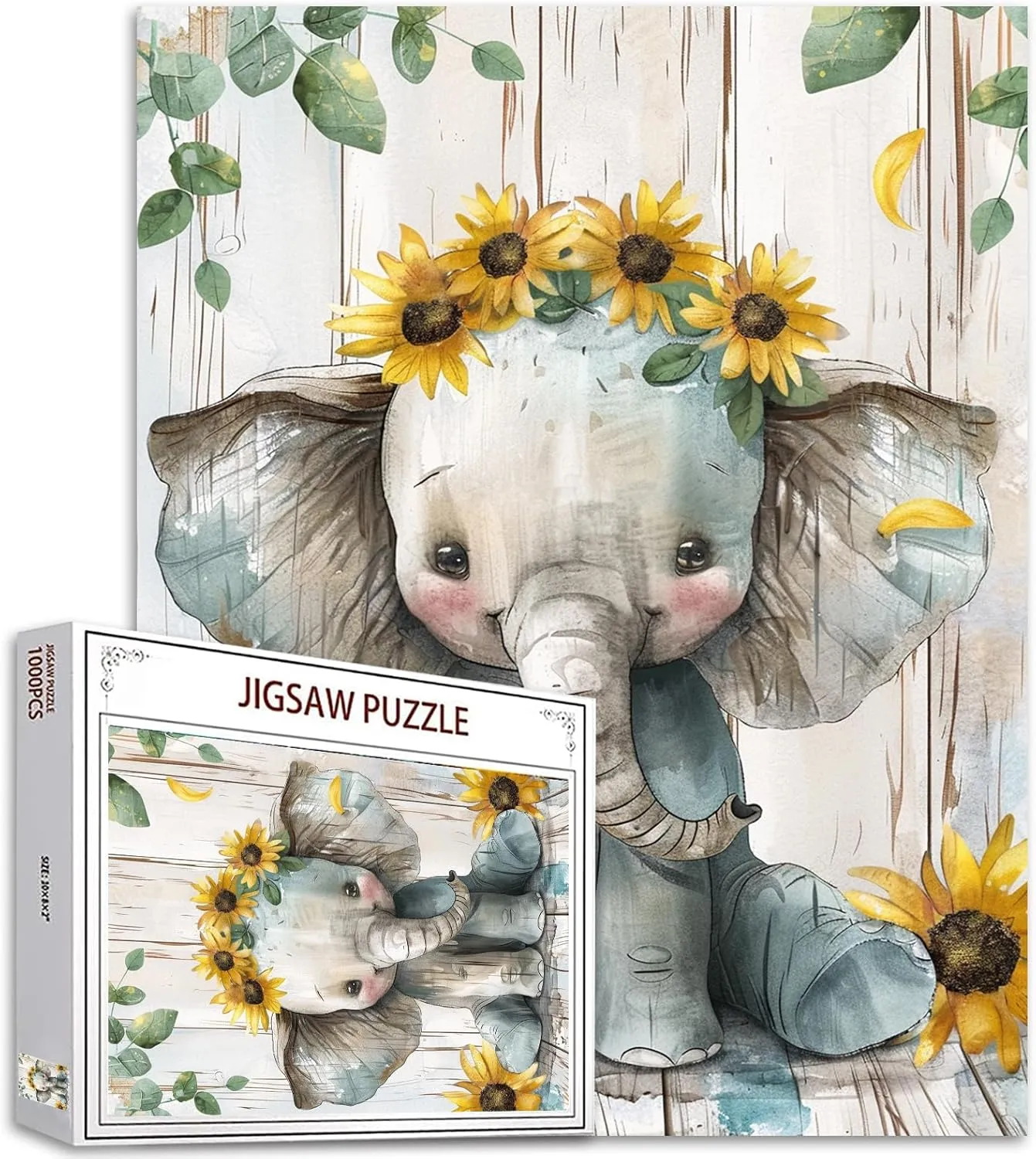 x nobody envelope 20 Inches Puzzles for Families Game Nights Baby Elephant Jigsaw Puzzles for Adults Painting 1000 Pieces Jigsaw Puzzle Animal Wear Sunflowers Flowers Jigsaw Puzzle Rustic Style Puzzles Game 27 