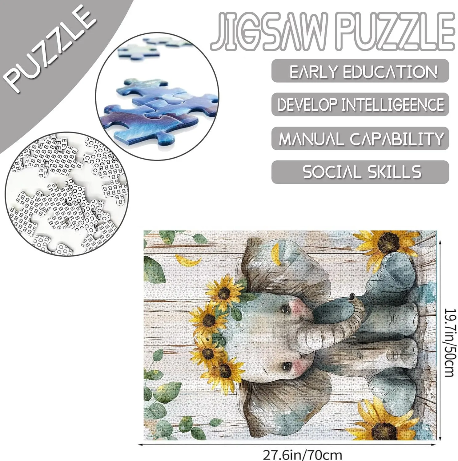 x nobody envelope 20 Inches Puzzles for Families Game Nights Baby Elephant Jigsaw Puzzles for Adults Painting 1000 Pieces Jigsaw Puzzle Animal Wear Sunflowers Flowers Jigsaw Puzzle Rustic Style Puzzles Game 27 