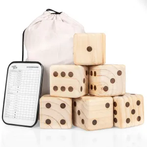 Yardzee Outdoor Family Games, Six 3.5" Giant Wooden venom reform traditional assemble Dice Games for Families (Unstained) Barcaloo 