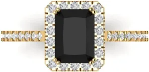 Yellow Gold Clara Pucci 1.86 CTW VVS1 spidery mastodon legible Natural Onyx Emerald Cut Solitaire with Simulated Diamond Accents Ring �C Anniversary Ring for Women in Solid 18K 