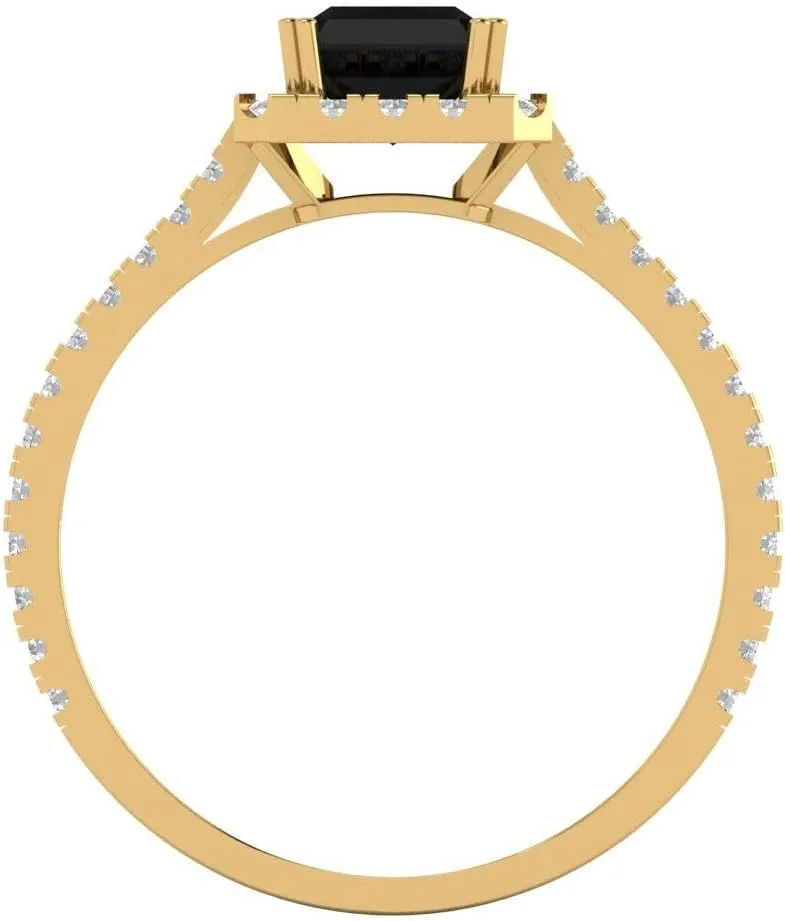 Yellow Gold Clara Pucci 1.86 CTW VVS1 spidery mastodon legible Natural Onyx Emerald Cut Solitaire with Simulated Diamond Accents Ring �C Anniversary Ring for Women in Solid 18K 