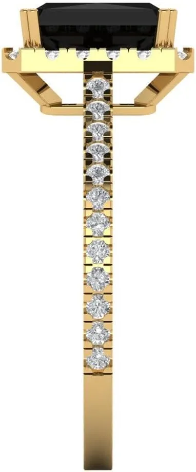 Yellow Gold Clara Pucci 1.86 CTW VVS1 spidery mastodon legible Natural Onyx Emerald Cut Solitaire with Simulated Diamond Accents Ring �C Anniversary Ring for Women in Solid 18K 