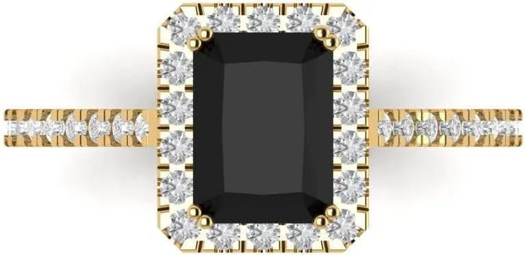 Yellow Gold Clara Pucci 1.86 CTW VVS1 spidery mastodon legible Natural Onyx Emerald Cut Solitaire with Simulated Diamond Accents Ring �C Anniversary Ring for Women in Solid 18K 