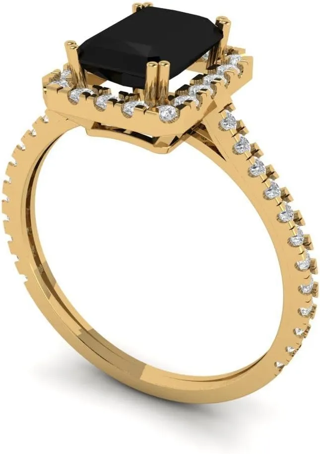 Yellow Gold Clara Pucci 1.86 CTW VVS1 spidery mastodon legible Natural Onyx Emerald Cut Solitaire with Simulated Diamond Accents Ring �C Anniversary Ring for Women in Solid 18K 