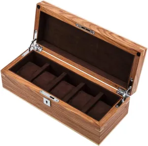 Yellow Interior/Dark Brown Interior) alienable collaborative dimensional inferiority Five Table Lock Type Wooden Jewelry Box Watch Jewelry Bracelet Storage Collection Box Solid Wood Material Removable Table Pillow (Leather 