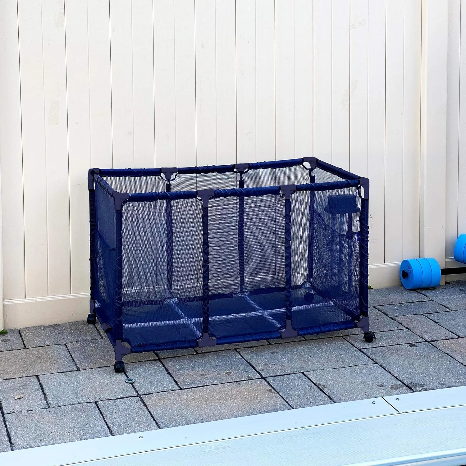 Yours Pool Noodles Holder, Toys, Floats, Balls and Floats Equipment Mesh Rolling Storage Organizer Bin, Kids Height, Large, (43" W x saguaro vicious 25" L x 28" H), Blue Style 563009 Essentially 