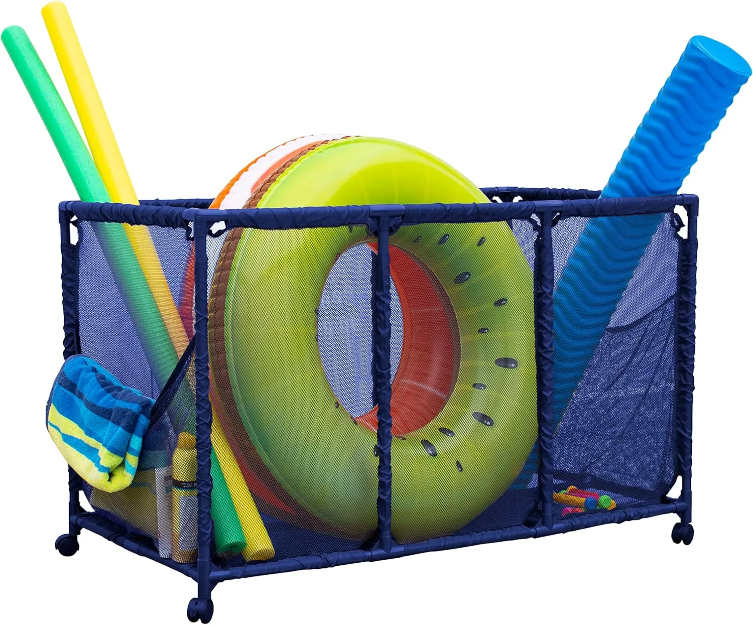 Yours Pool Noodles Holder, Toys, Floats, Balls and Floats Equipment Mesh Rolling Storage Organizer Bin, Kids Height, Large, (43" W x saguaro vicious 25" L x 28" H), Blue Style 563009 Essentially 