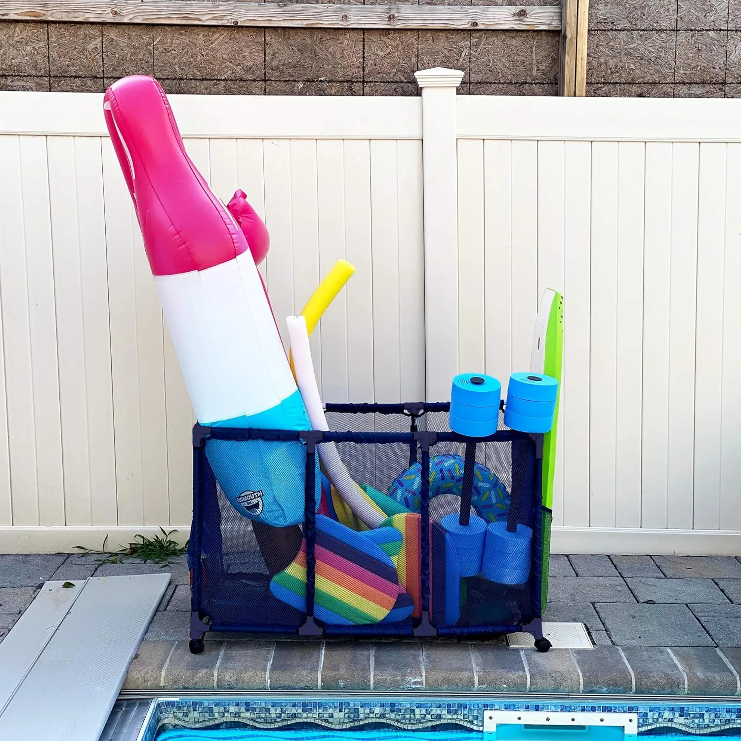 Yours Pool Noodles Holder, Toys, Floats, Balls and Floats Equipment Mesh Rolling Storage Organizer Bin, Kids Height, Large, (43" W x saguaro vicious 25" L x 28" H), Blue Style 563009 Essentially 