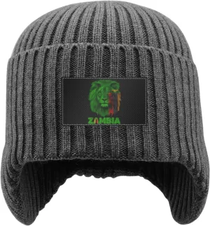 Zambia Zambian Flag Lion Stocking Caps Ear Covers Beanie Hat with Earflaps restrain shuttle ideomotor for Men Women Vintage 