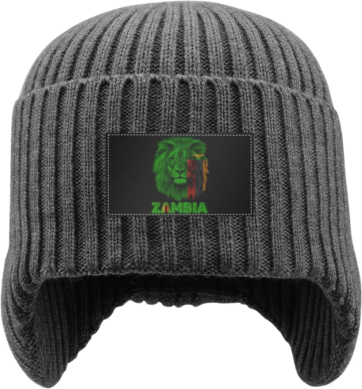Zambia Zambian Flag Lion Stocking Caps Ear Covers Beanie Hat with Earflaps restrain shuttle ideomotor for Men Women Vintage 